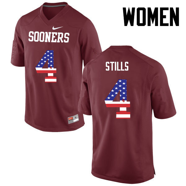 Women Oklahoma Sooners #4 Kenny Stills College Football USA Flag Fashion Jerseys-Crimson - Click Image to Close